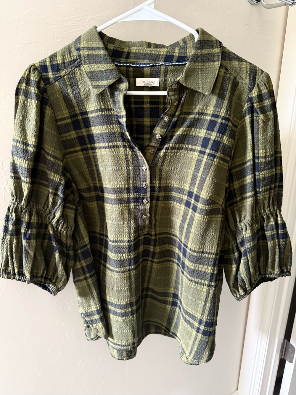 Pilcro Tallulah puffed sleeve plaid blouse